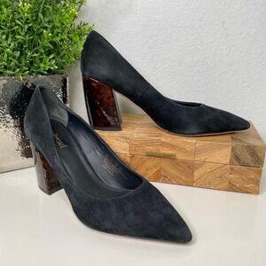 J. McLaughlin Beatrice Black Suede Pointed Toe Tortoiseshell Block Heel‎ Size 10